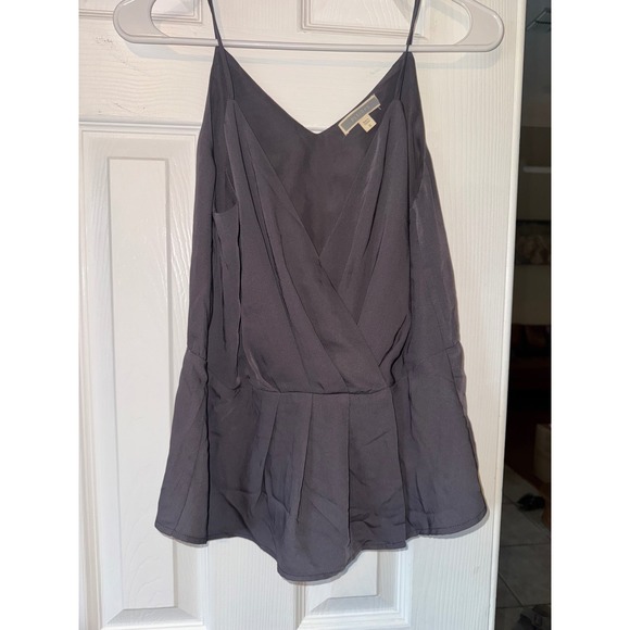 Gray Cami Top Sleeveless Blouse V-Neck Pleated Swing Tank Top - Picture 1 of 5